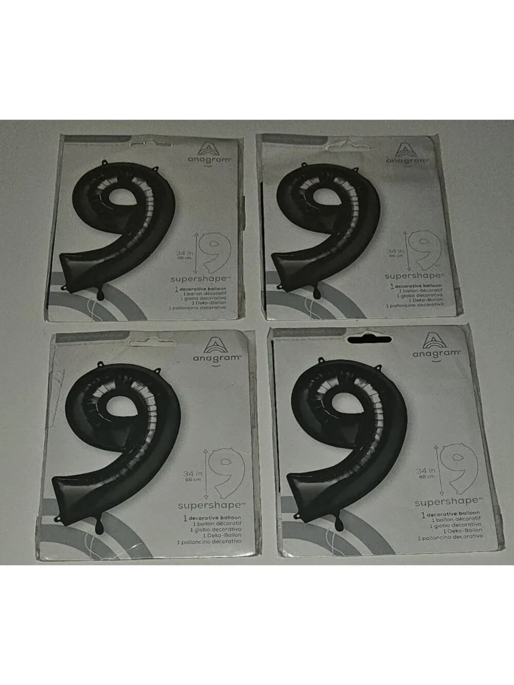 NEW 4 Black Foil Balloons Lot Party Supplies Number 9 99 Super Shape 22x34 B-day